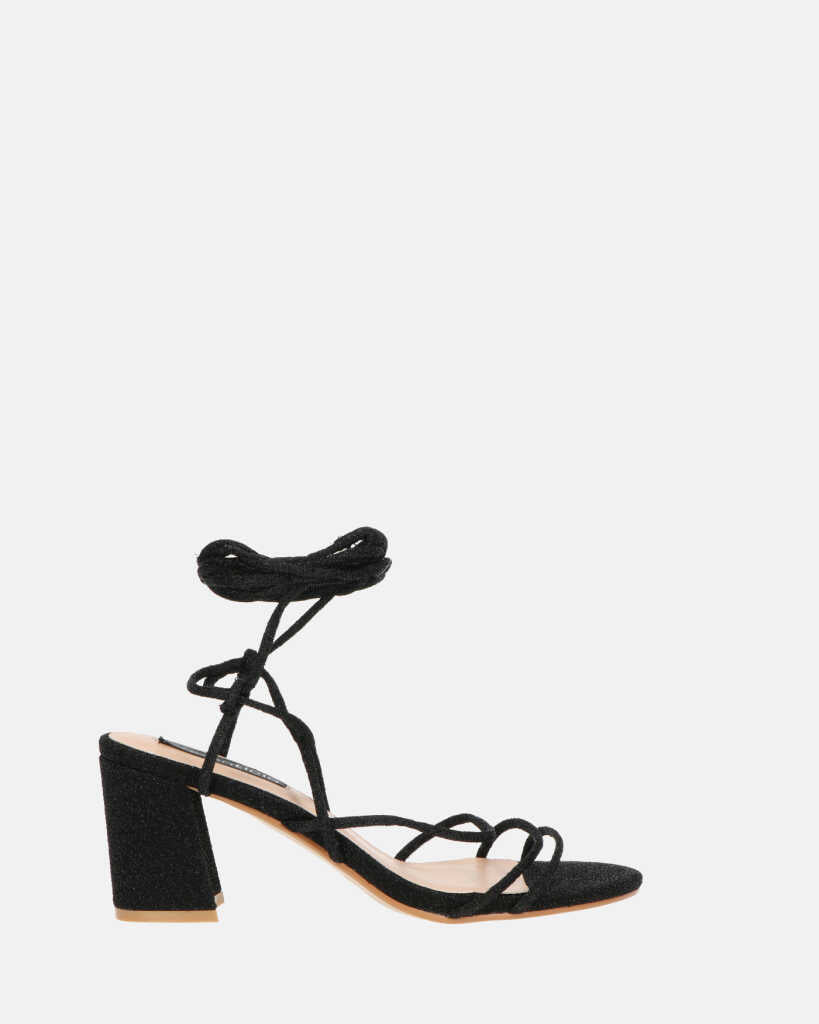 TALIA - sandali con tacco in glitter nero