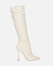 KAYLA - stivali alti con tacco in PU beige e cerniera laterale