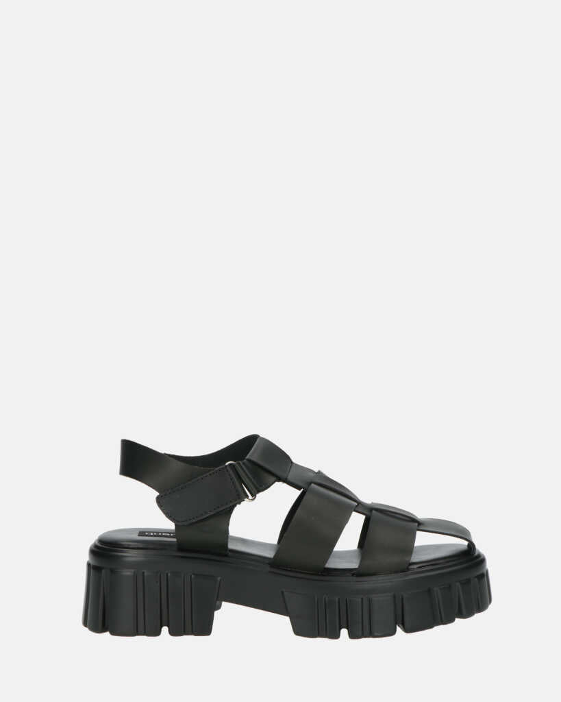 MACKENZIE - sandali platform con cinturini in ecopelle nera