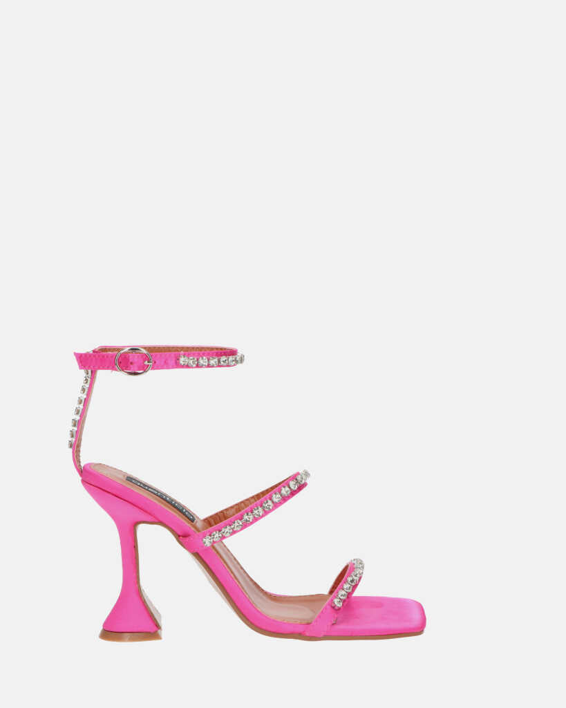 TAHLA - sandalo con tacco rosa e gemme in silver