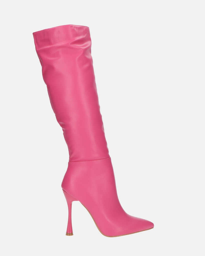KAYLA - stivali alti con tacco in PU fucsia e cerniera laterale