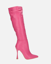 KAYLA - stivali alti con tacco in PU fucsia e cerniera laterale