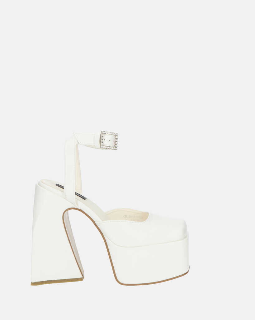 ELEANOR - scarpe bianco chiuse in punta con tacco e cinturino