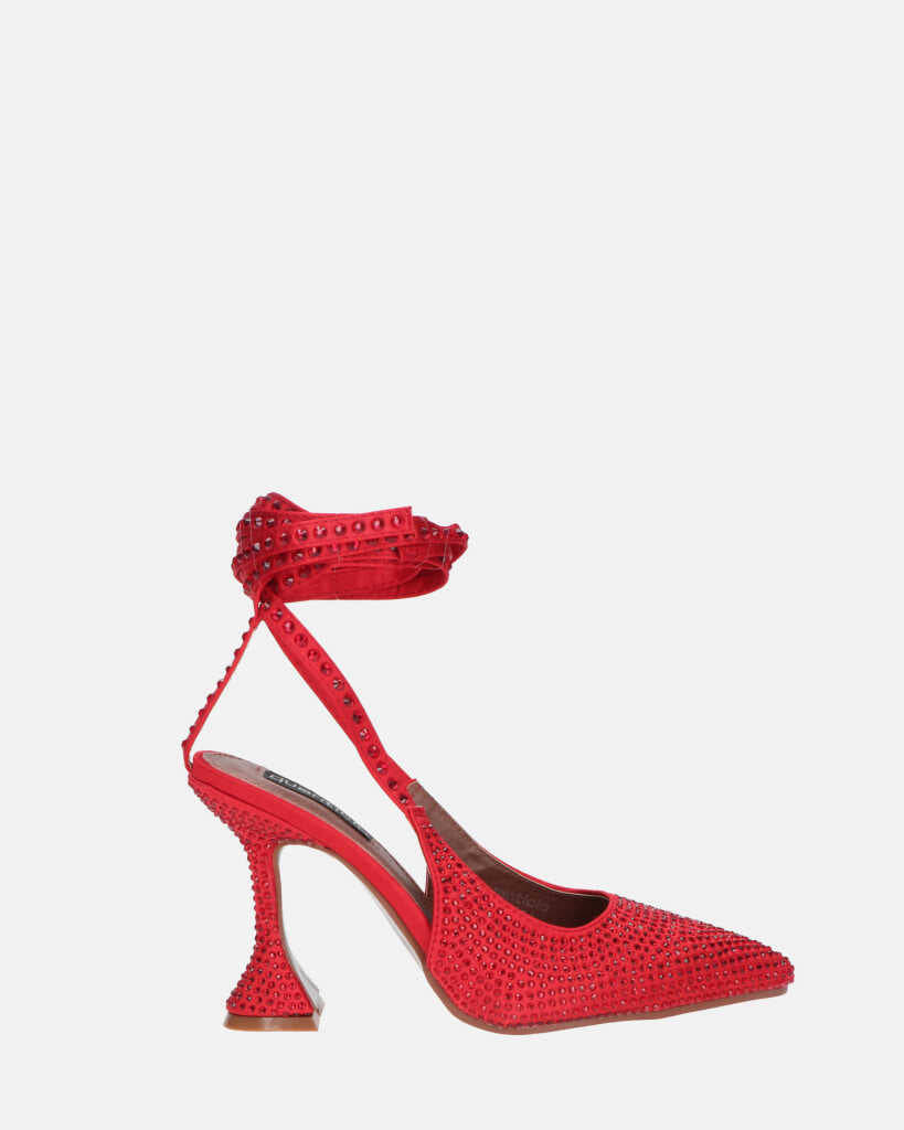 BRYGIDA sandali glitter rossi con lacci borchiati