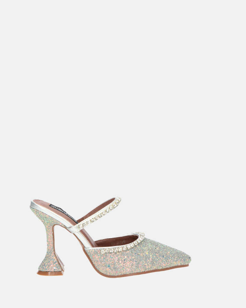 PERAL - scarpa con tacco in glitter argento con gemme