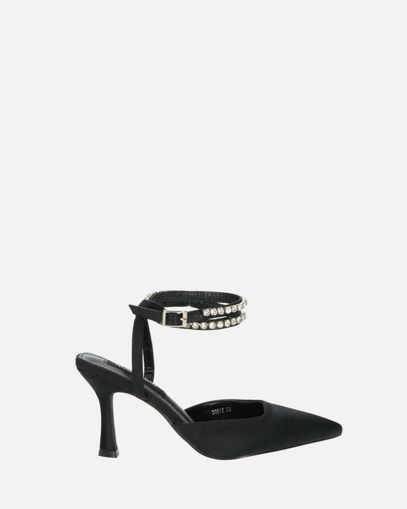 DORIS - scarpe con tacco il lycra nero e gemme sul cinturino