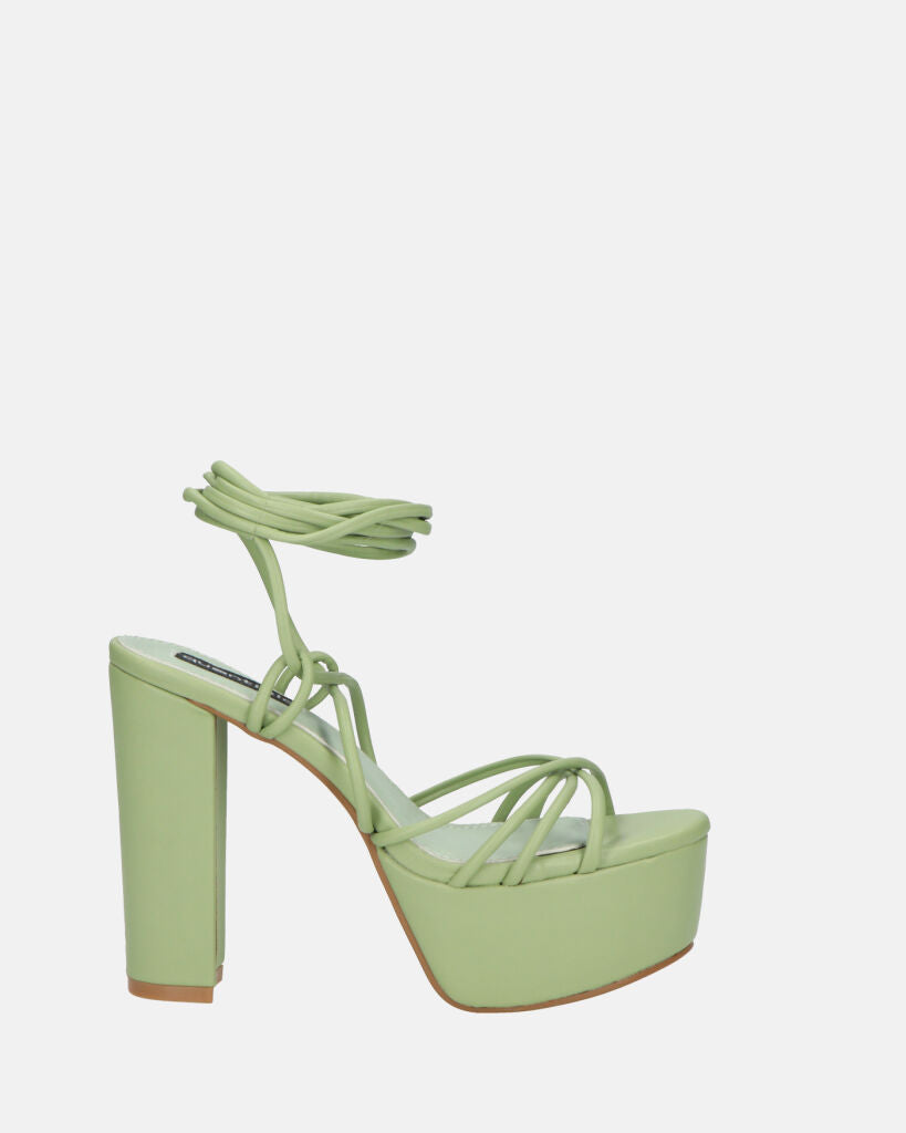 HEATHER - sandali platform in ecopelle verde con tacco alto