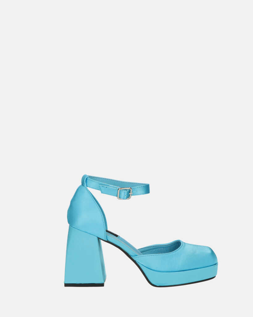 VIDA - scarpe con tacco squadrato in satin blu