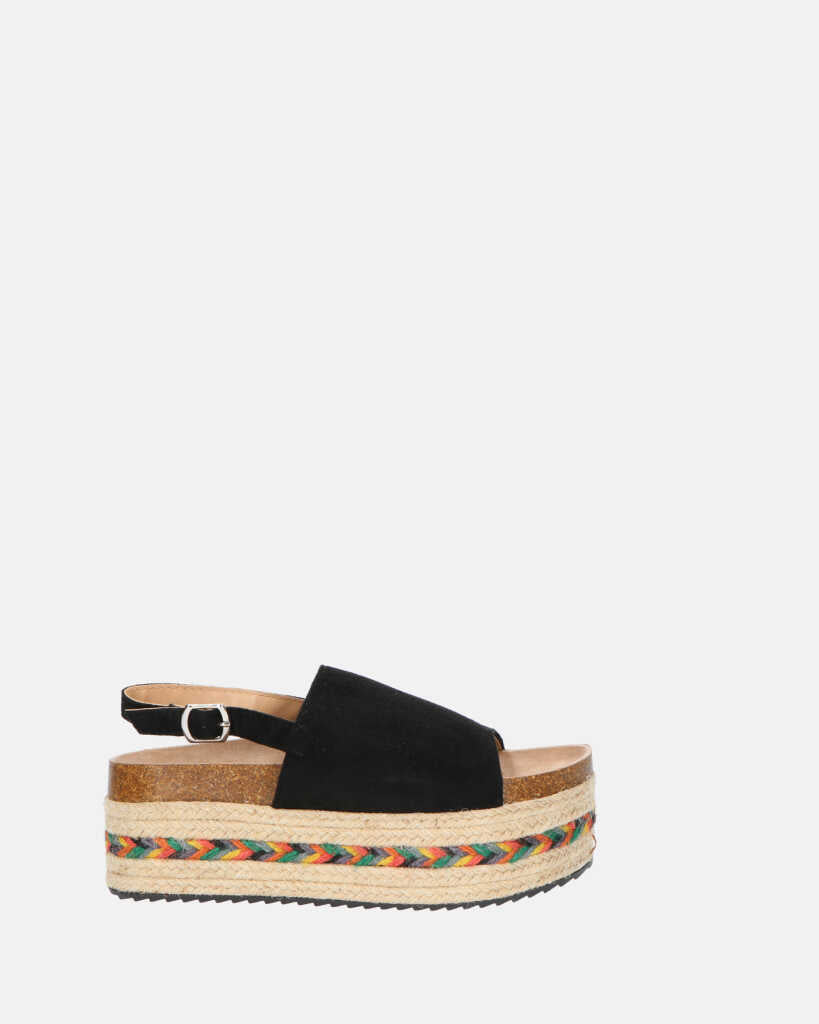 SAPPHIE - sandalo platform con striscia colorata e camoscio nero