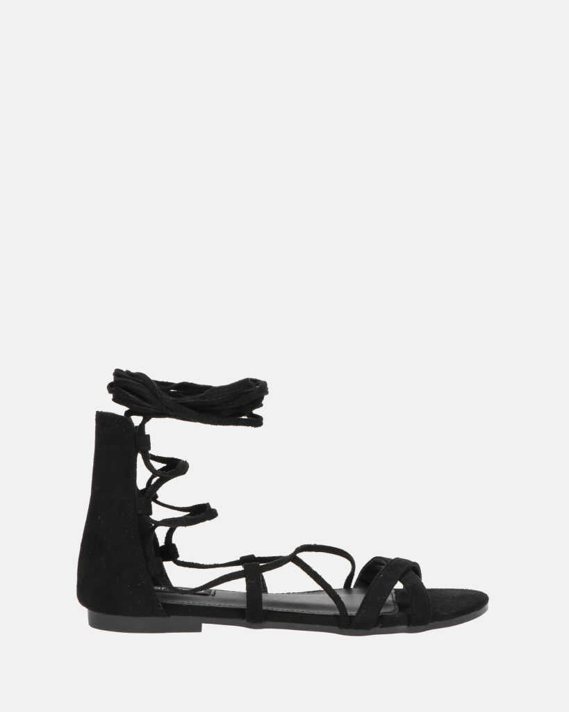 YANNA - sandali in camoscio nero con lacci