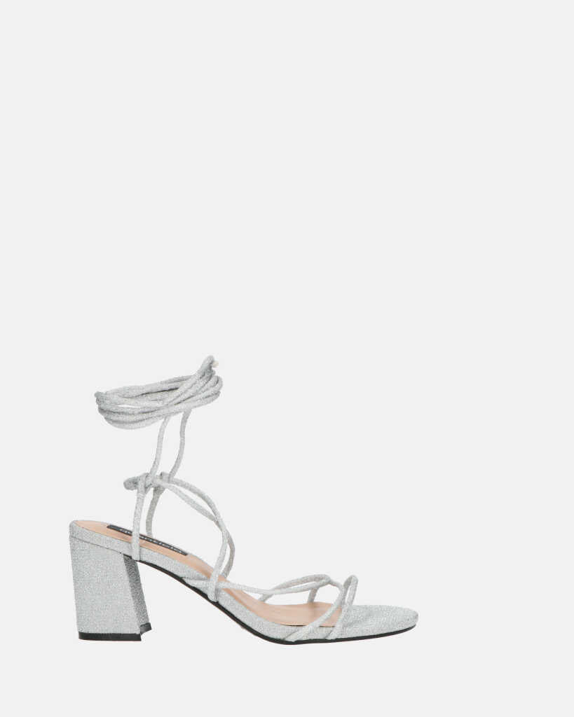 TALIA - sandali con tacco in glitter grigio
