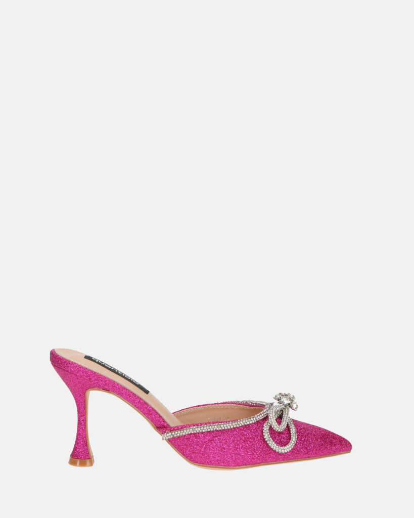 TABBY - scarpe in glitter fuchsia con fiocco di gemme