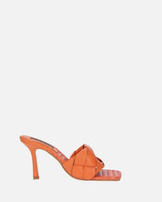 ENRICA - sandalo in pelle arancio intrecciata con tacco