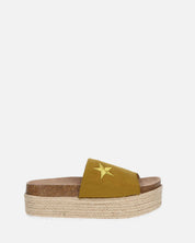 BRYANA - ciabatte con platform in paglia e banda khaki con stella dorata