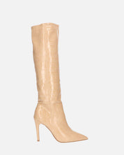 LOLY - stivale con tacco in coccodrillo beige