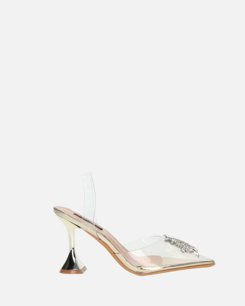 KENAN - scarpe in perspex oro con decorazione di gemme in punta