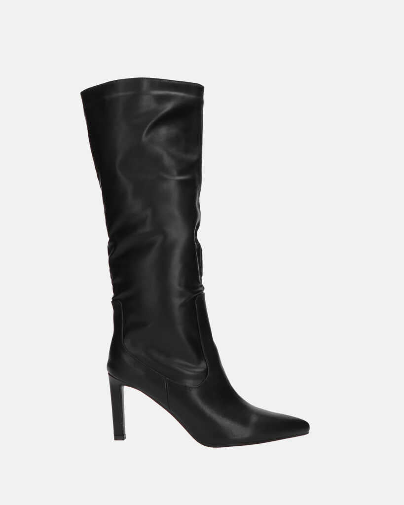CAROLINE - stivale alto nero con tacco in pelle