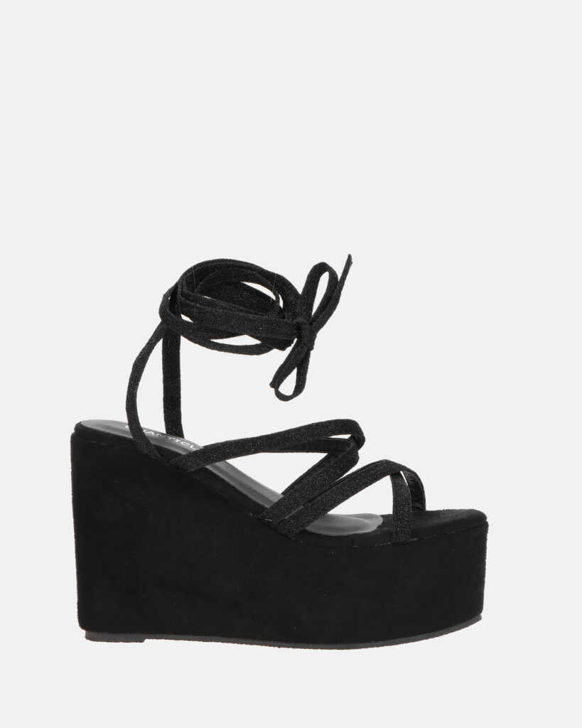 OLLIE - zeppa nera con lacci glitterati
