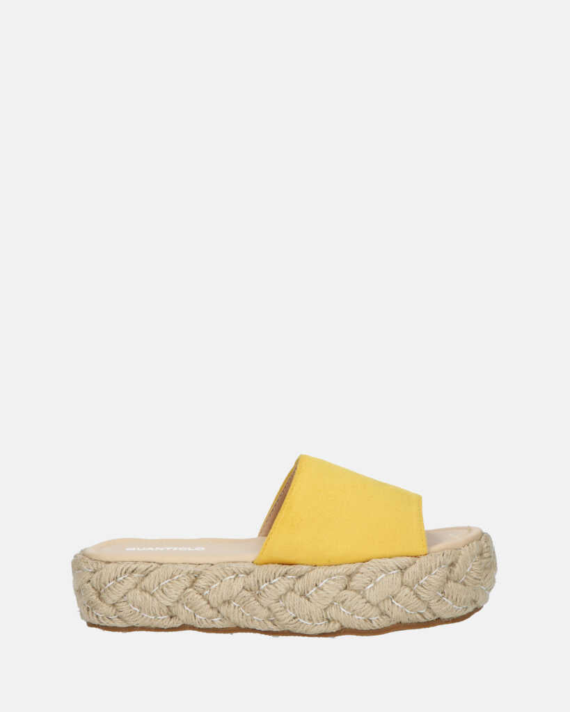 JOYCE - sandalo platform in paglia con banda gialla