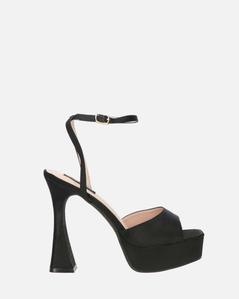 MARZIA - scarpe con tacco squadrato in lycra nero con cinturino