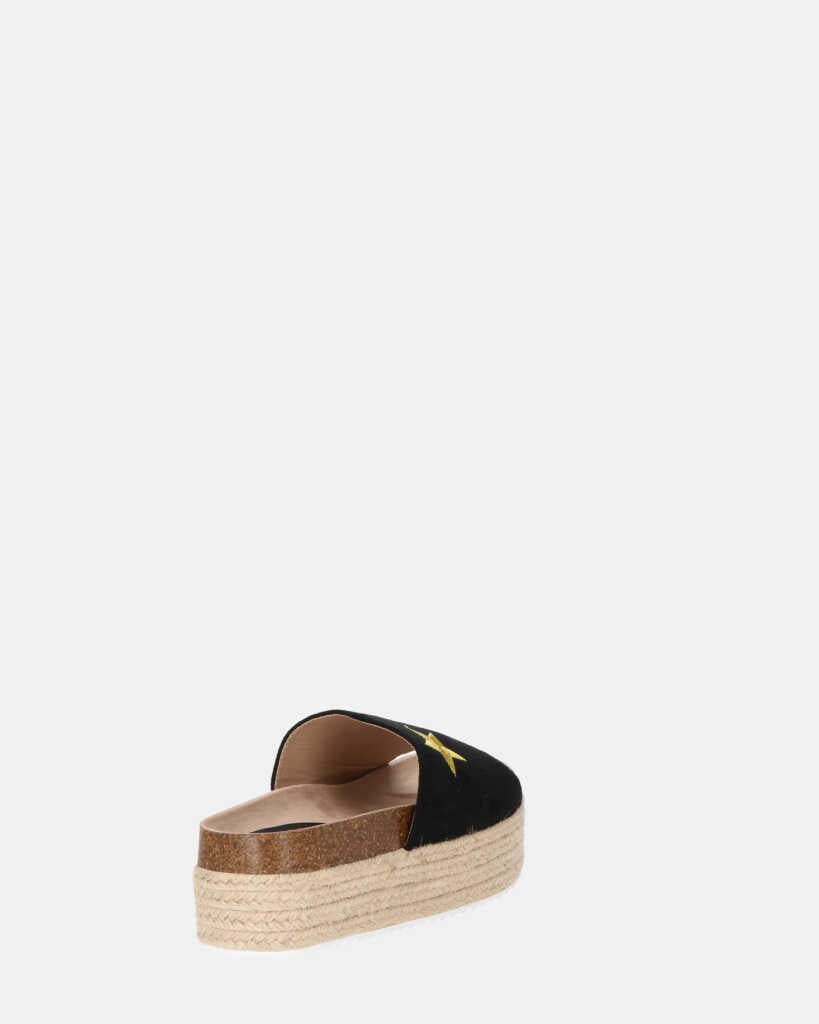 BRYANA - claquettes étoiles paille en noir