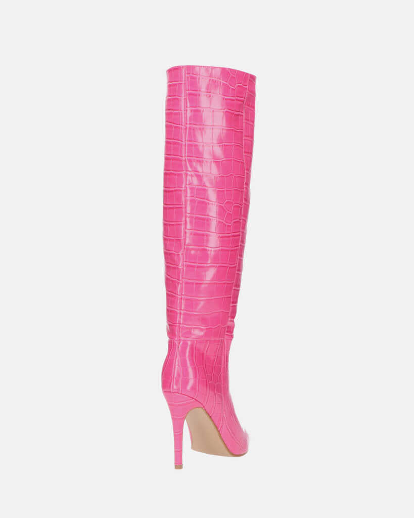 LOLY - stivale con tacco in coccodrillo rosa