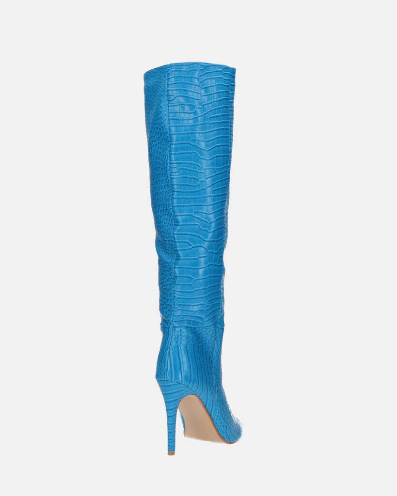 LOLY - stivale con tacco in coccodrillo blu
