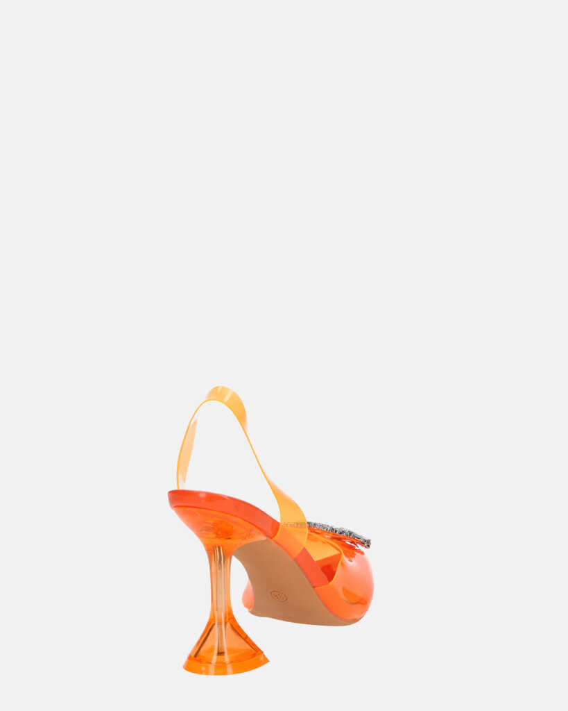 KENAN - scarpe in perspex arancio con decorazione di gemme in punta