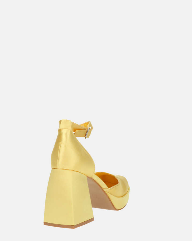 VIDA - scarpe con tacco squadrato in satin giallo