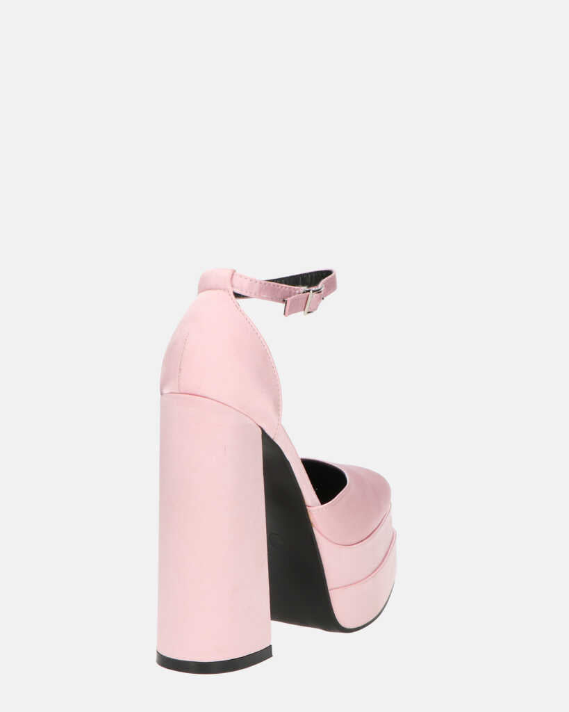 DELANEY - décolleté rosa in raso, tacco alto e doppio plateau