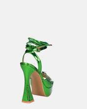 JANINE - tacchi alti con platform in glassy verde e fiocco con gemme