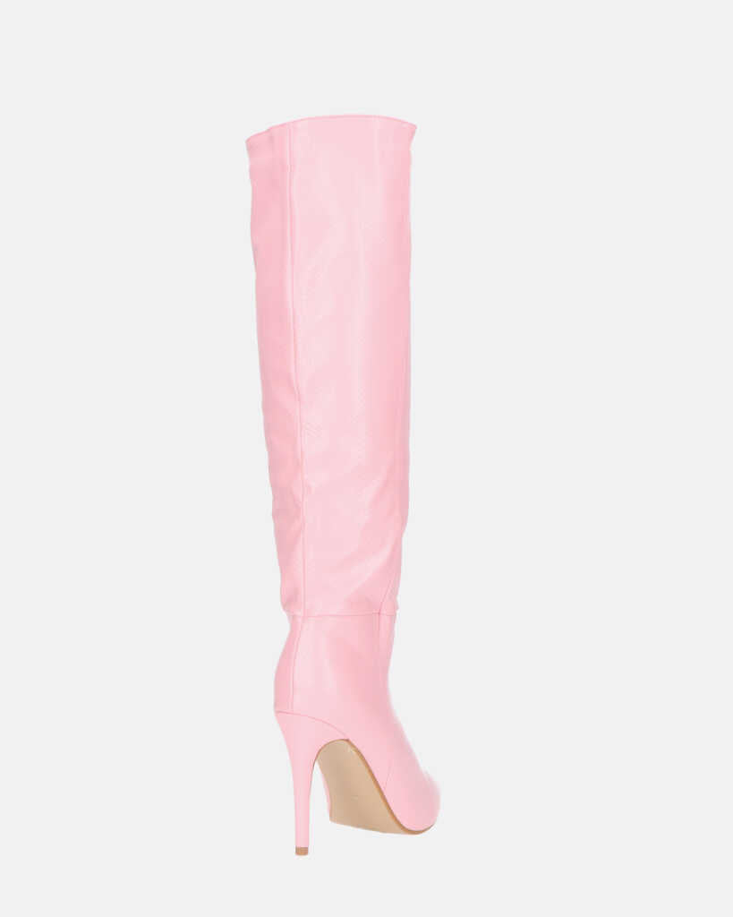 LOLY - stivale con tacco in pitonato rosa