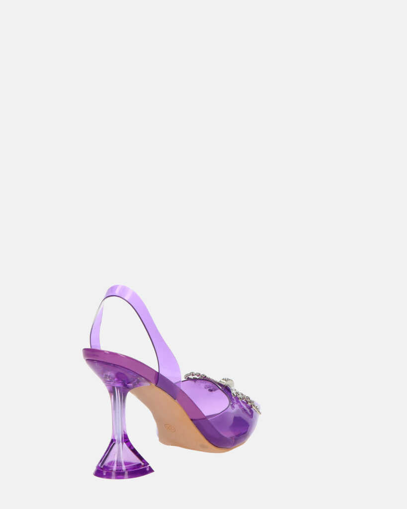 CONSUELO - tacchi in perspex viola con decorazioni in punta