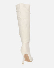 KAYLA - stivali alti con tacco in PU beige e cerniera laterale