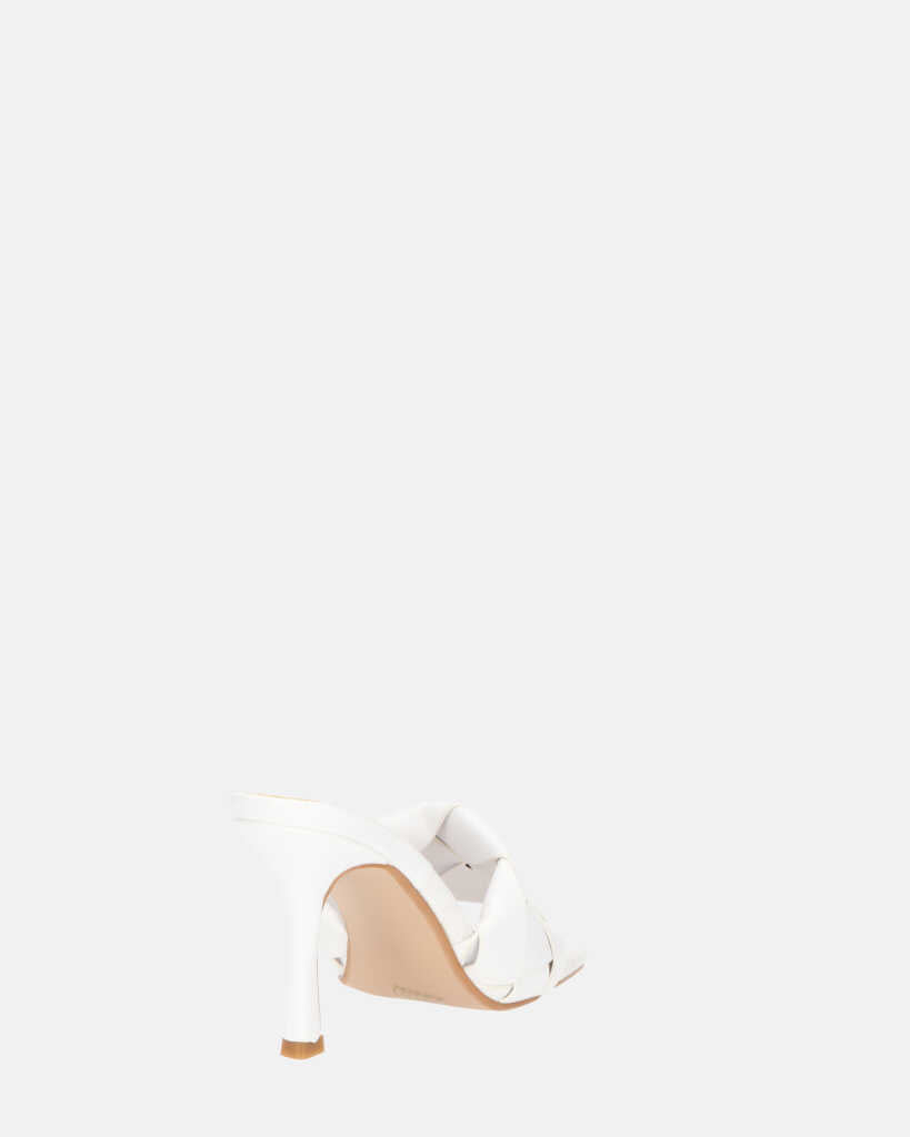 ENRICA - sandalo in pelle bianca intrecciata con tacco