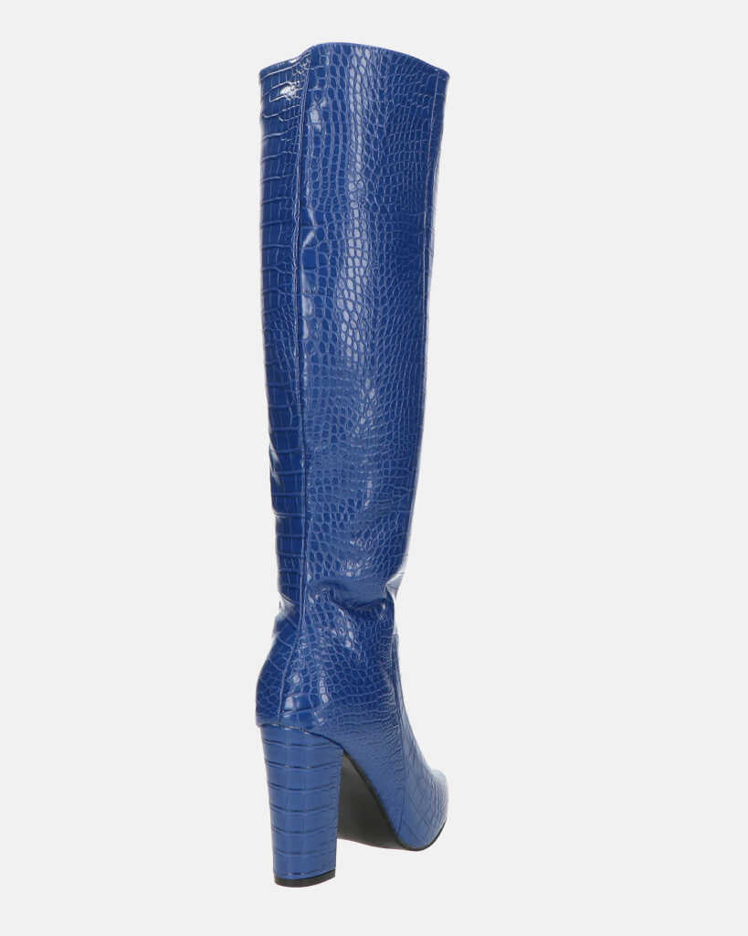 KSENIA - stivali alti con tacco in blu pitonato