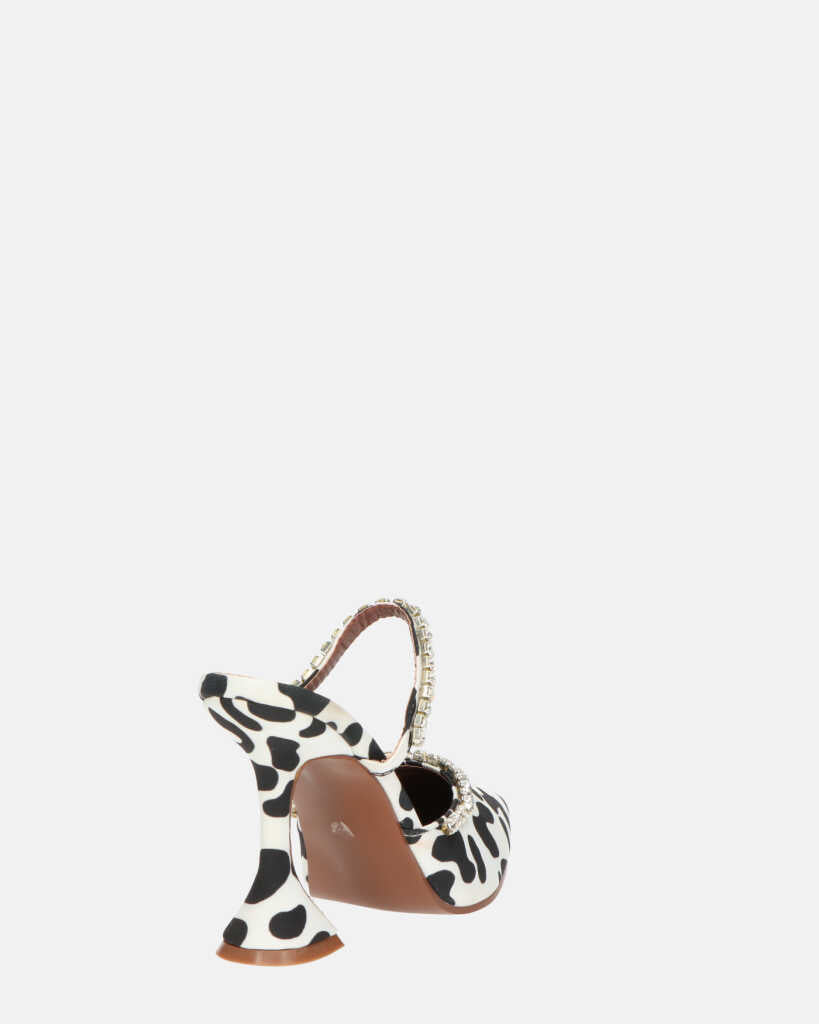 PERAL - scarpa con tacco in leopardato bianconero con gemme