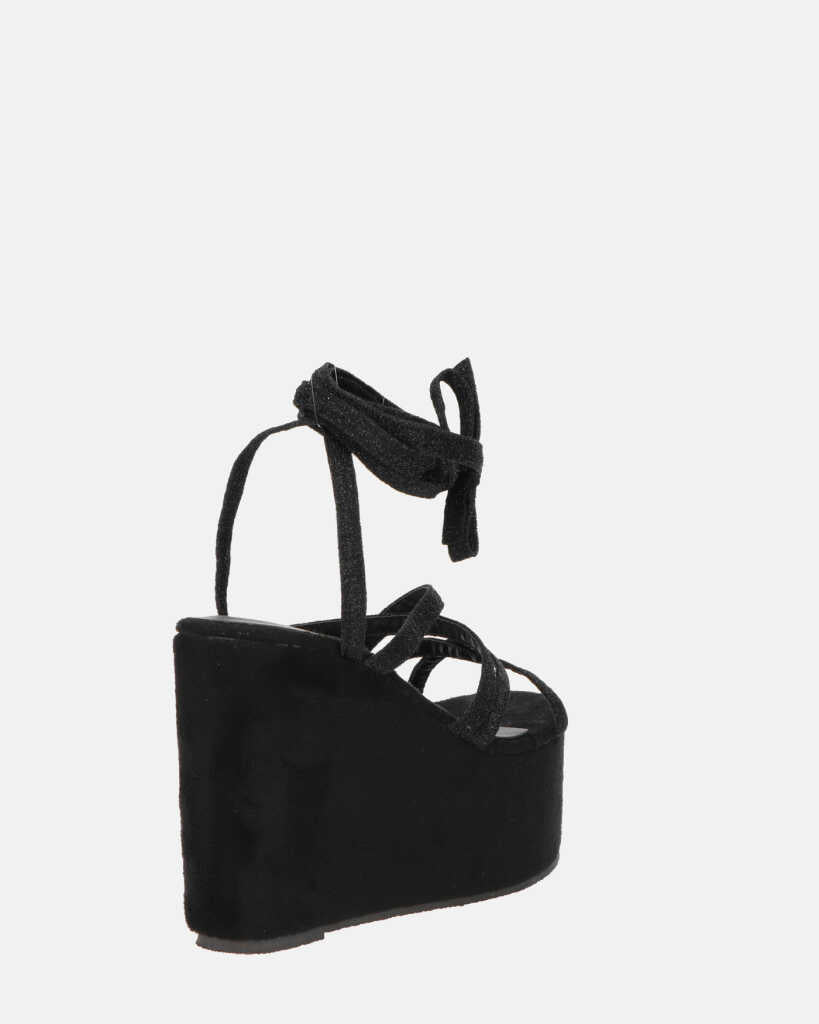 OLLIE - zeppa nera con lacci glitterati