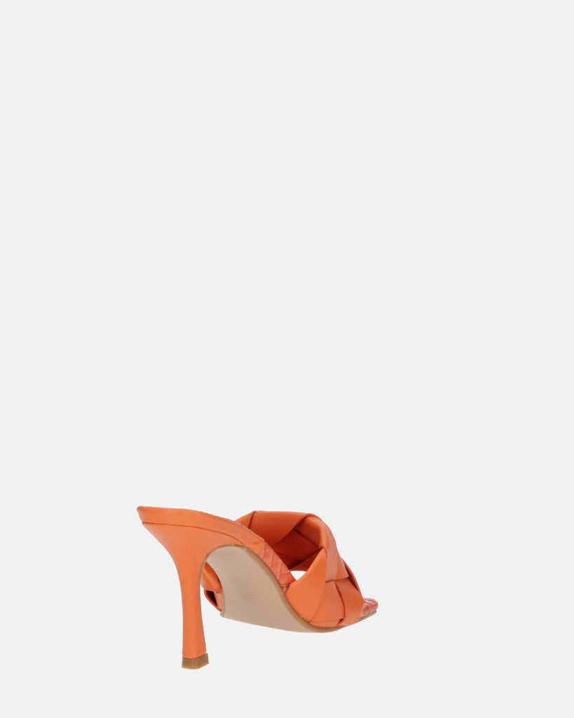 ENRICA - sandalo in pelle arancio intrecciata con tacco