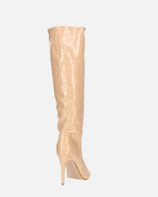 LOLY - stivale con tacco in coccodrillo beige