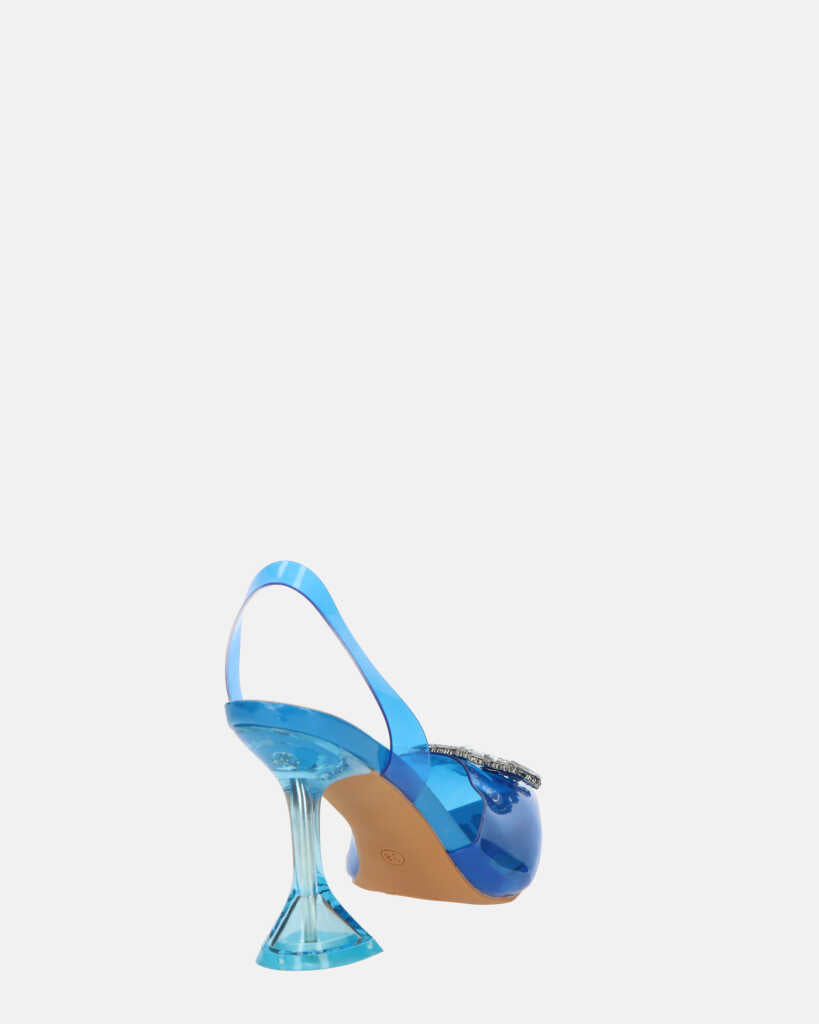 KENAN - scarpe in perspex blu con decorazione di gemme in punta