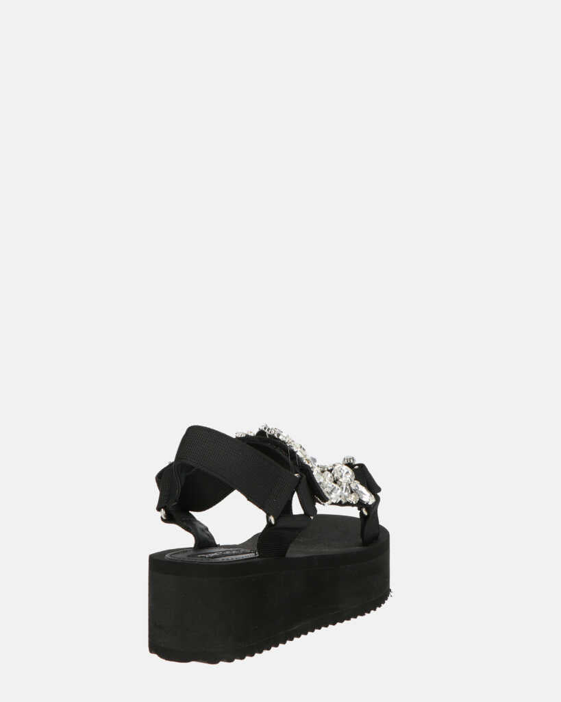 LIZIE - sandalo con plateau in camoscio nero e gemme