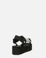 LIZIE - sandalo con plateau in camoscio nero e gemme