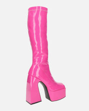 BECKA - stivali alti in glassy fucsia con cerniera e tacco squadrato