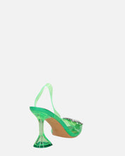 KENAN - scarpe in perspex verde con decorazione di gemme in punta