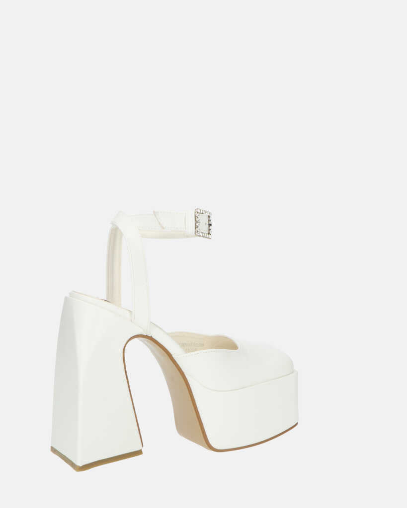 ELEANOR - scarpe bianco chiuse in punta con tacco e cinturino