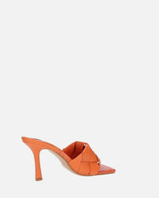 ENRICA - sandalo in pelle arancio intrecciata con tacco