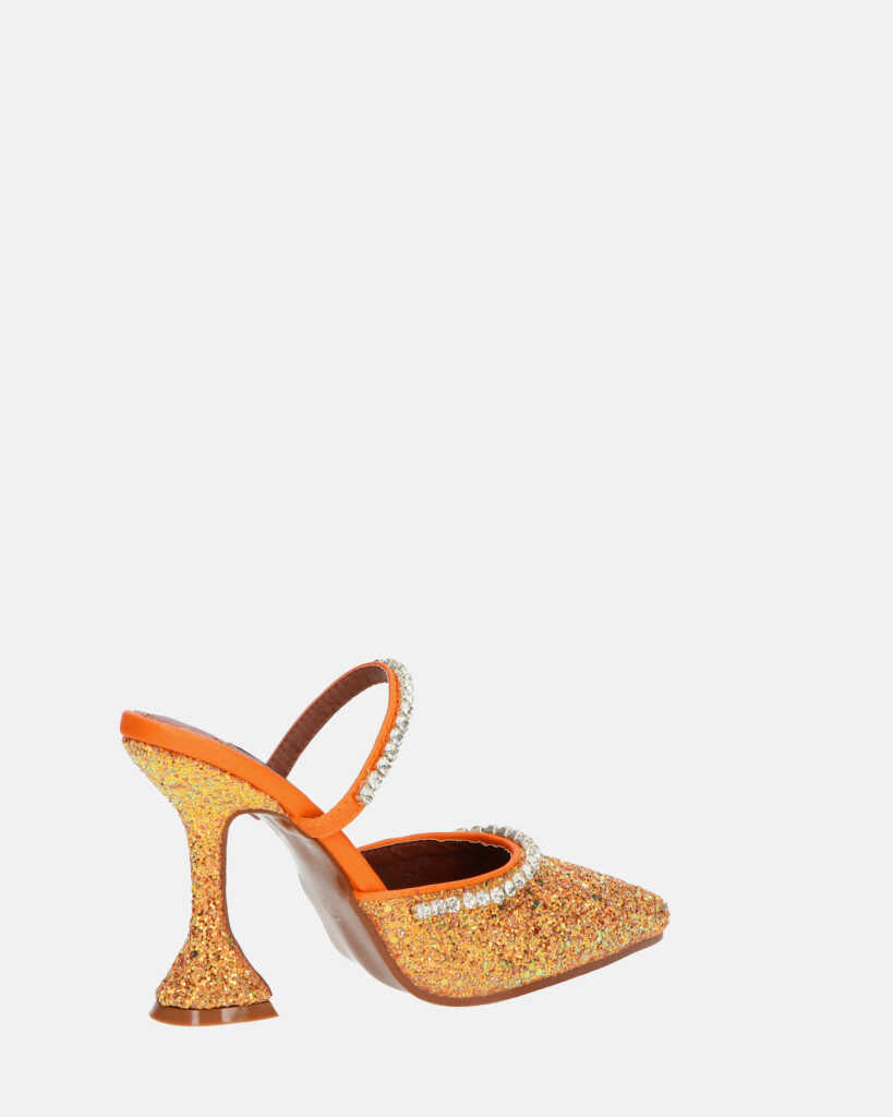PERAL - scarpa con tacco in glitter arancio con gemme