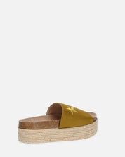 BRYANA - ciabatte con platform in paglia e banda khaki con stella dorata