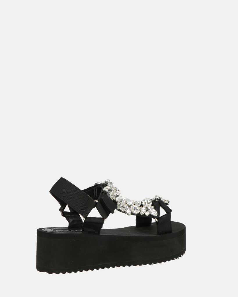 LIZIE - sandalo con plateau in camoscio nero e gemme